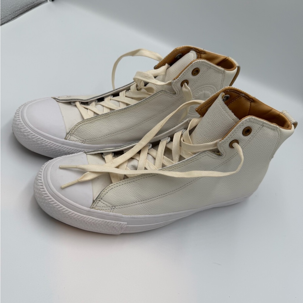Vintage Converse Men's Gold and White leather High-Top Sneakers